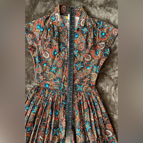 SOLD | Bernie Dexter Kelly Dress Heritage Print Pinup 50s Jewel Tone SMALL - Picture 5 of 13
